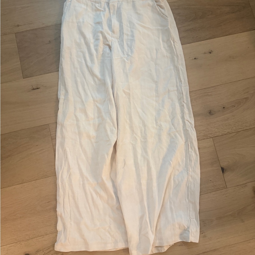 Women’s cream/White Linen-Blend Relaxed Pants